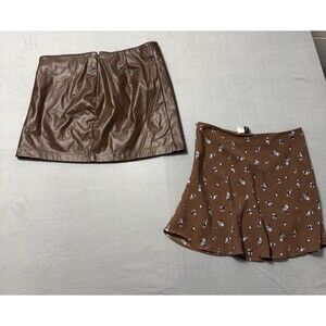 H&M Divided 2 Lot Skirt Sz 6  & M Brown Floral Mini Stretch & Leather